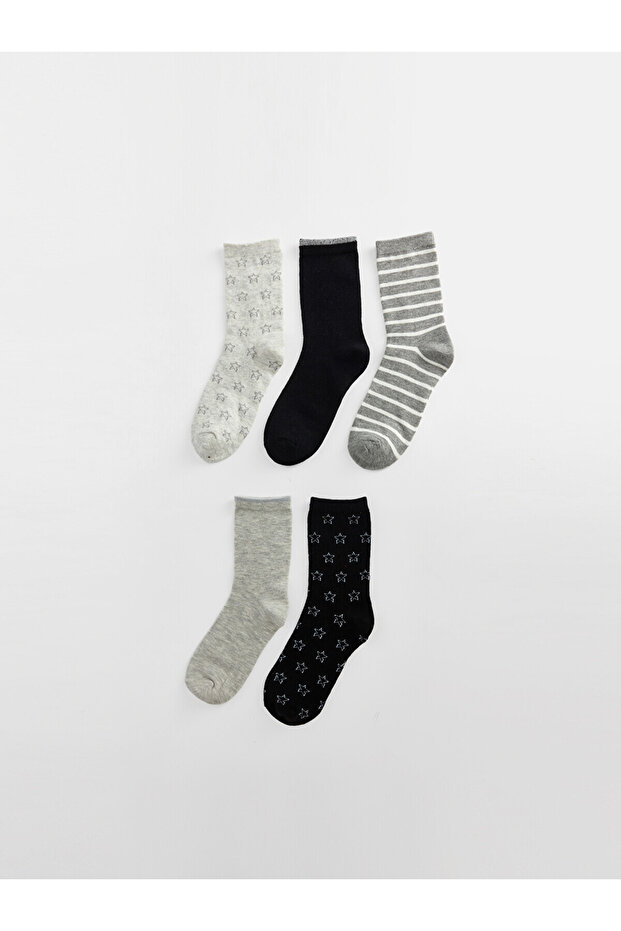 Alita City Lcw Dream Gray Patterned 5-Piece Pack Women's Socks with a Difference