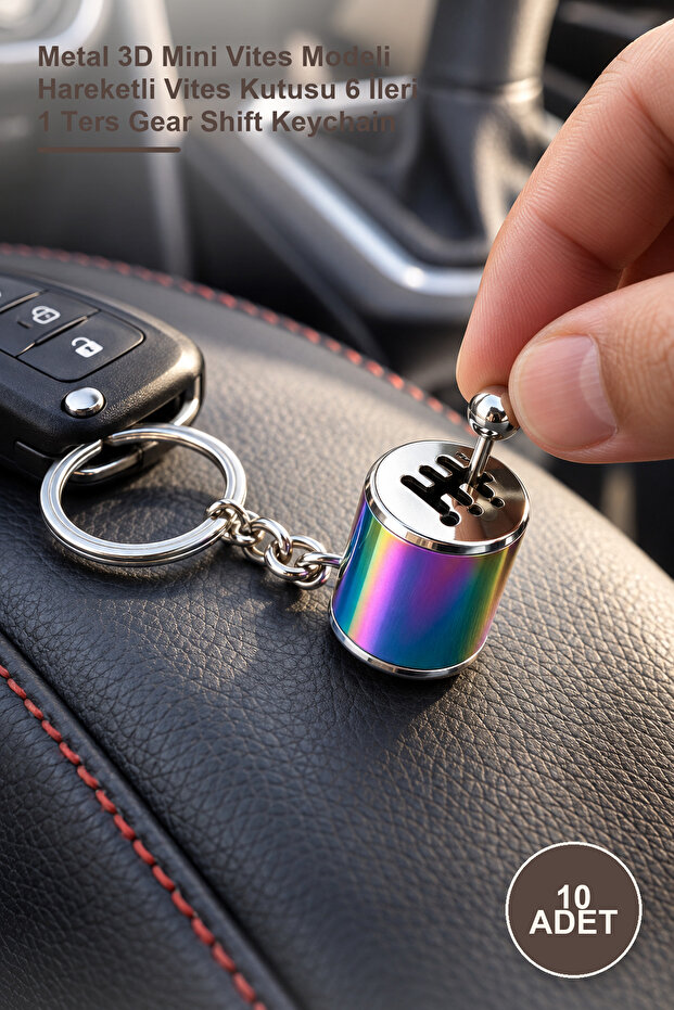 10Pcs Auto Gear Shift Keychain – Metal 3D Mini Gear Model Movable Gear Box 6 Forward 1 Reverse Gear Shift Keychain
