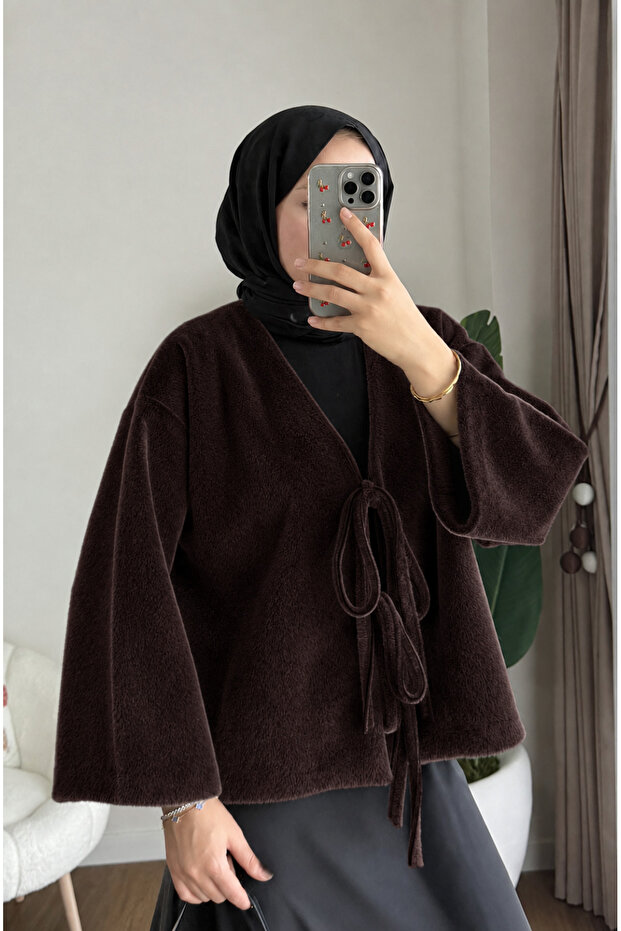 Women's Skirt-Top Front Tie Fox Kimono - Brown