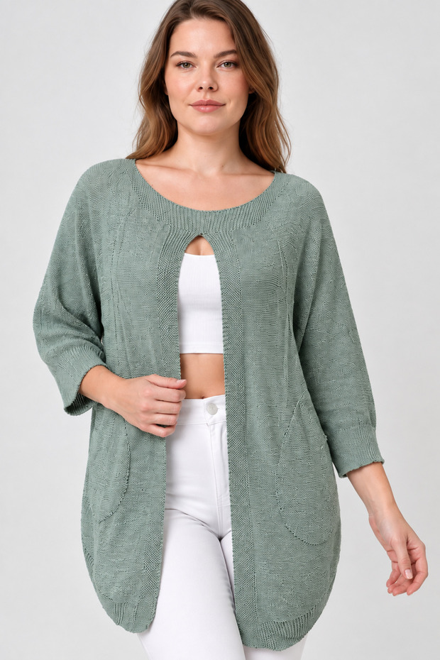Women's Italian Style Bat Sleeve Oversized Mercerized Knitwear Tunic with Deep Front Slit