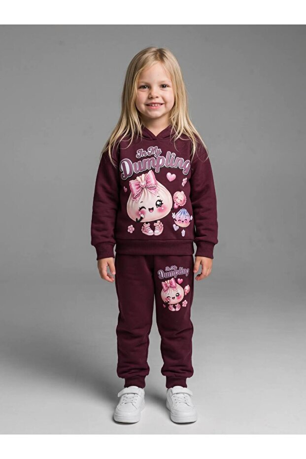 Girl's Dumpling Printed Three-Thread Hooded Hoodie Set