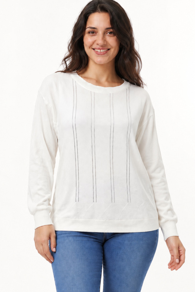 Women's Stone Printed Long Sleeve Mercerized Knitwear Blouse