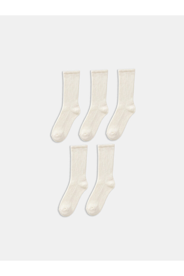 Two Mt Shop Quality Lcw Dream White Plain 5-Piece Pack Women's Socks