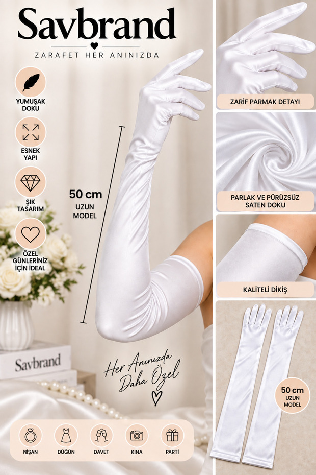 Satin Gloves Long Stylish Elegant Design Special Occasion and Event Accessory