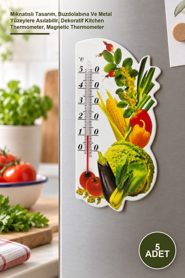 5 Pieces Magnetic Kitchen Thermometer – Magnetic Design, Can Be Hanged on Refrigerator and Metal Surfaces, Decorative Kitchen Thermometer, Magnetic Thermometer
