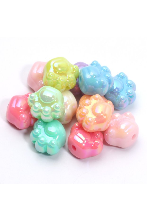 C05858 16x19mm 10pcs 10Pcs AB Colored Acrylic Beads Mixed Large Cat Paw Shaped Beads For DIY Jewelr
