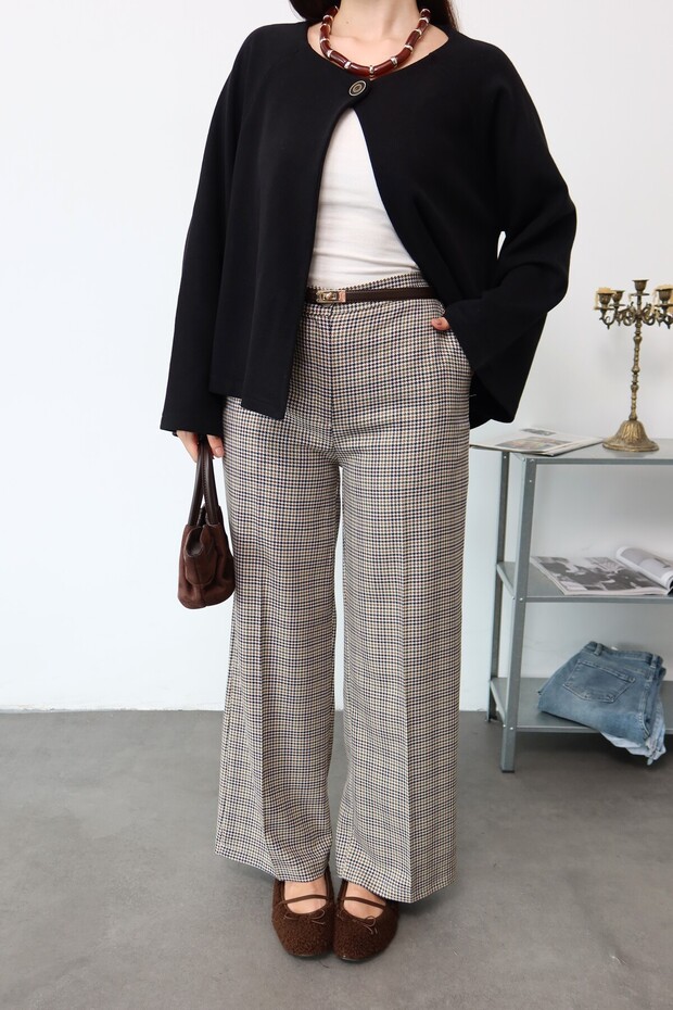 Houndstooth Polyviscon Palazzo Trousers