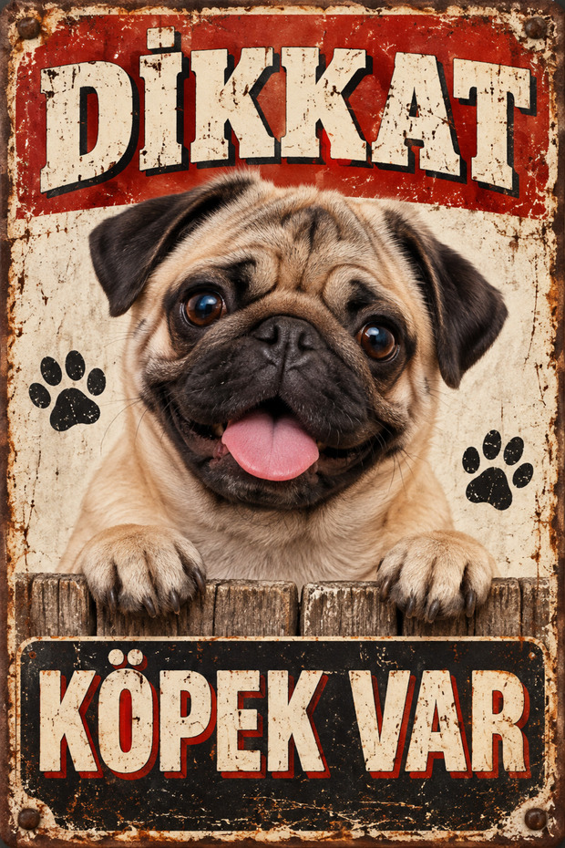Pug Mops Beware of Dog Retro Metal Sign Decorative Warning Sign 20X30 cm