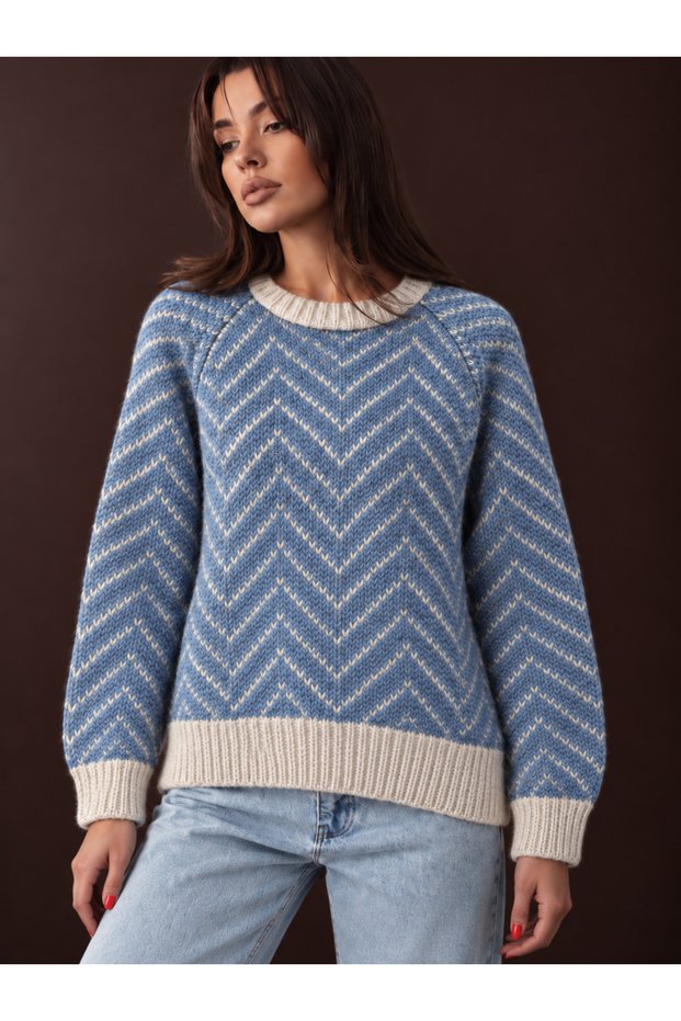 Women's Lucy Crew Neck Melange Zigzag Knit Soft Textured Knitwear Sweater