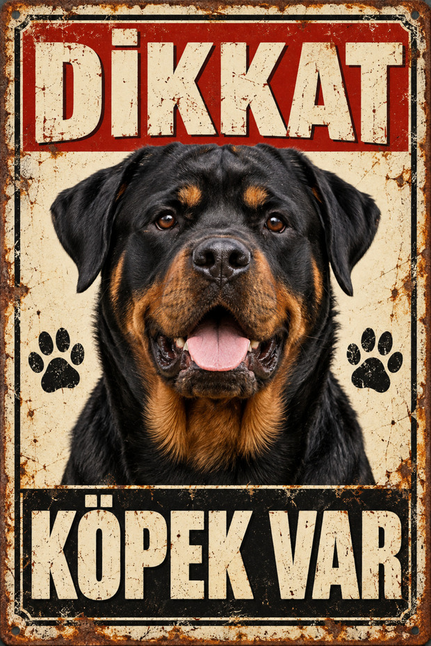 Rottweiler Caution Dog Present Metal Sign Retro Decorative Warning Sign 20X30 cm