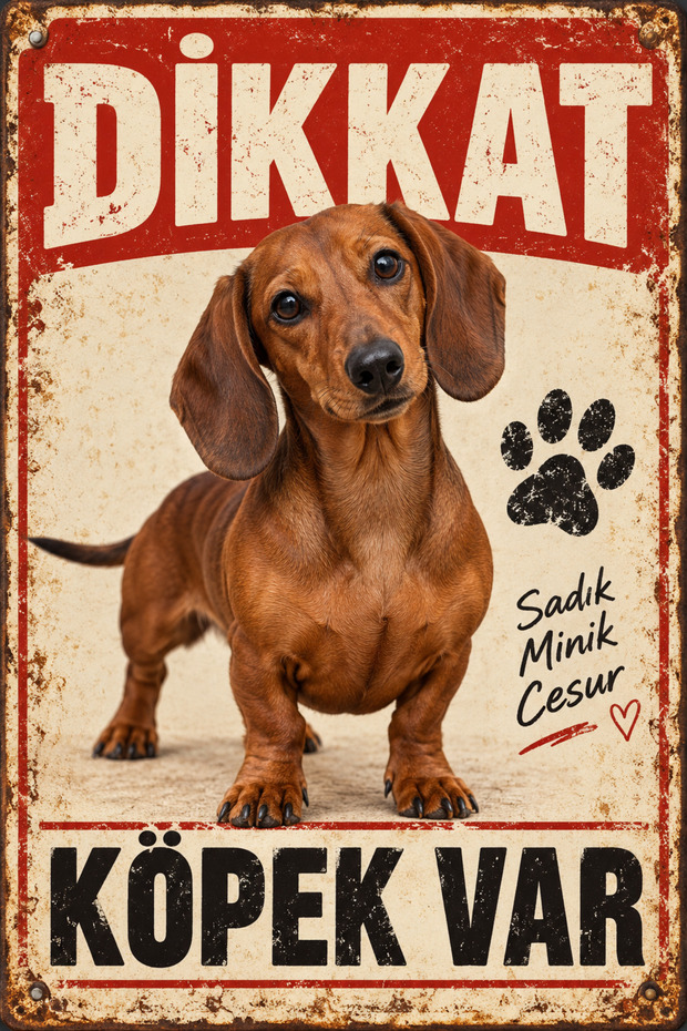 Dachshund Sausage Dog Caution Dog Present Retro Metal Warning Sign 15X20 cm