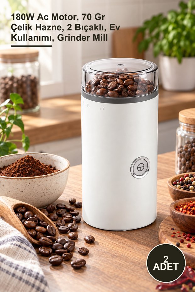 2 Coffee and Spice Grinders – 180W Ac Motor, 70 Gr Steel Bowl, 2 Blades, Home Use, Grinder Mill
