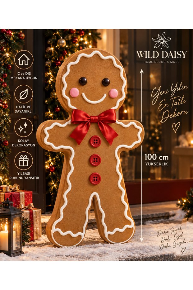 100 cm Decorative Cookie Man Christmas Ornament – Large Christmas Decoration, Display for Window and Home Decoration