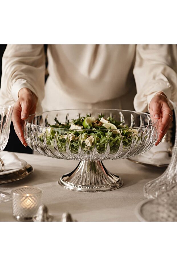 Crystal Silver Footed Water Lily Cutting Bowl 28 cm