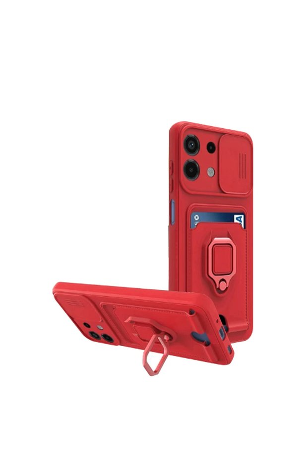 Xiaomi Redmi Note 13 4g Case Zuma with Business Card and Ring Silicone - Red