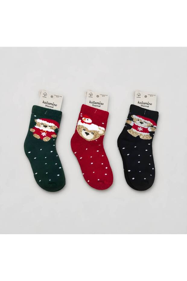 Discount New Year's Themed Cotton Towel Socks for Girls - Pack of 3