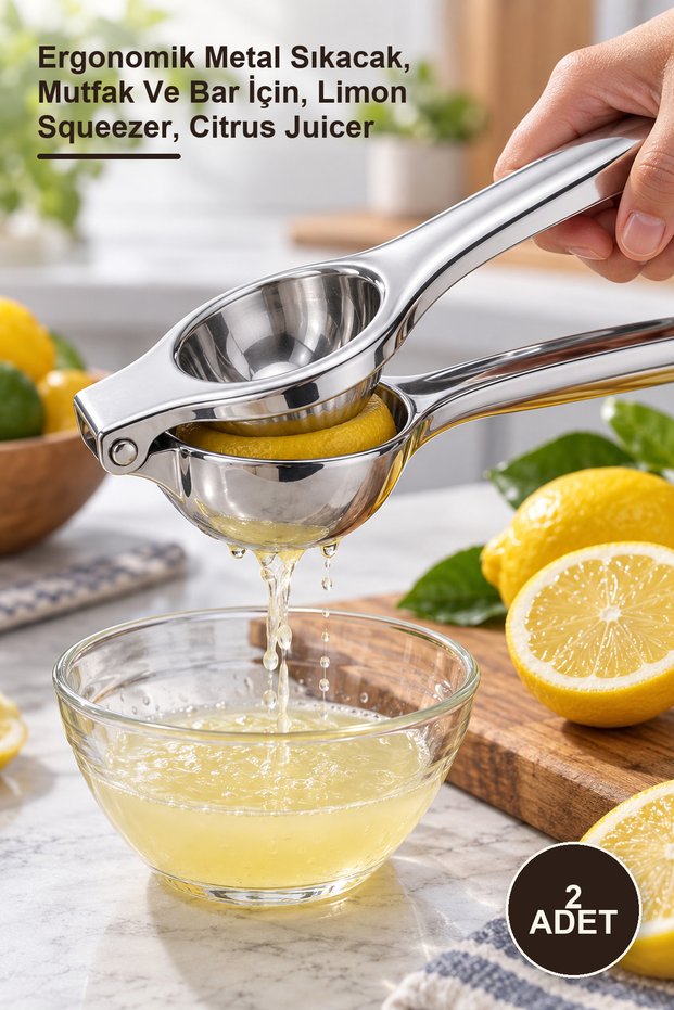 2 Pieces Stainless Steel Lemon Squeezer – Ergonomic Metal Juicer, for Kitchen and Bar, Lemon Squeezer, Citrus Juicer