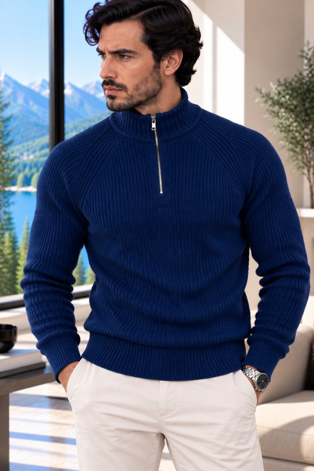 Half Zipper Detailed Raglan Sleeve Men's Basic Knitwear Sweater