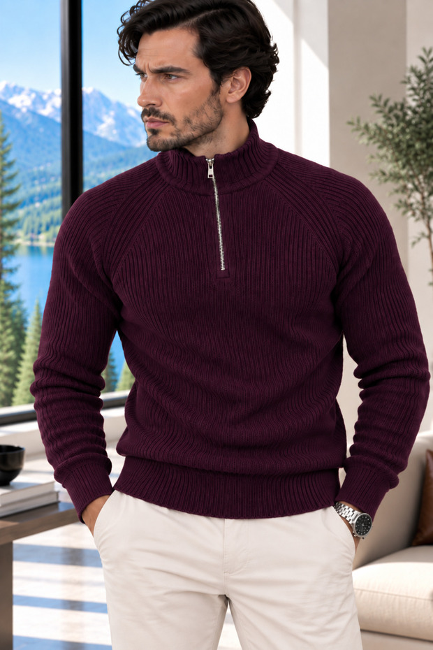 Half Zipper Detailed Raglan Sleeve Men's Basic Knitwear Sweater