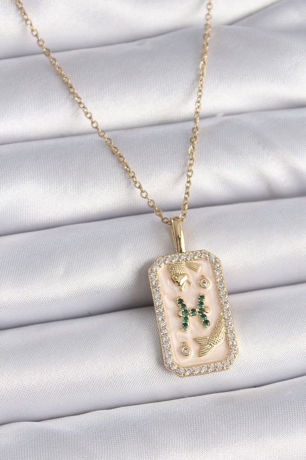 316L Steel Color Chain Pisces Zodiac Sign Zircon Stone Women's Necklace
