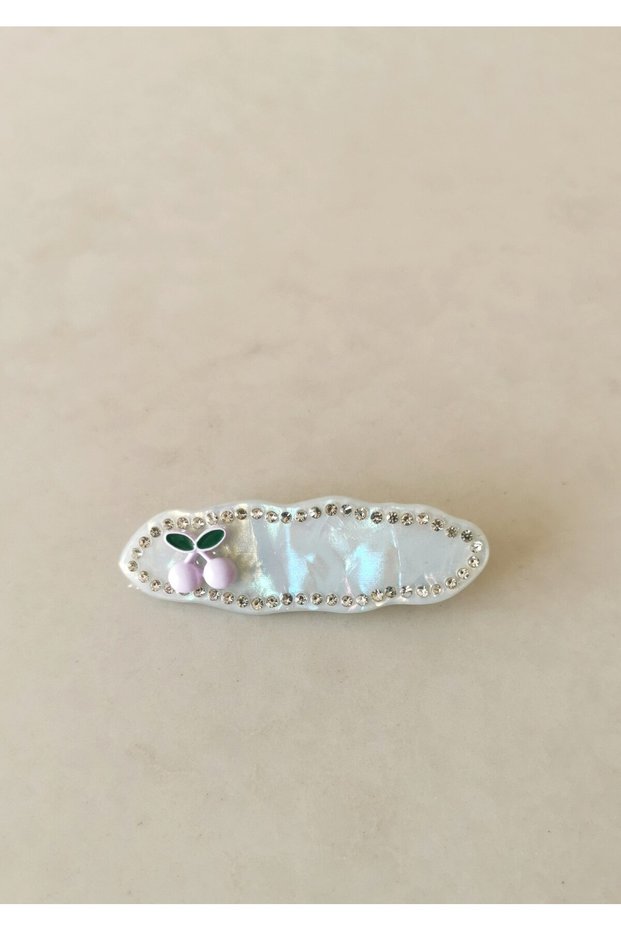 Lilac Cherry Detailed Stoned Clamp Buckle 6X2 cm