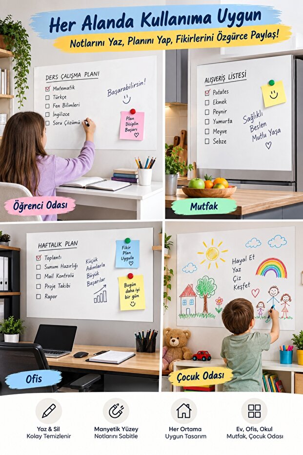 White Magnetic Writing Board Wall Sticker Study and Note Board
