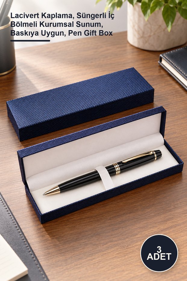 3-Piece Quality Pen Gift Box – Navy Blue Finish, Internal Compartment with Sponge, Suitable for Corporate Presentations, Printing-Friendly, Pen Gift Box