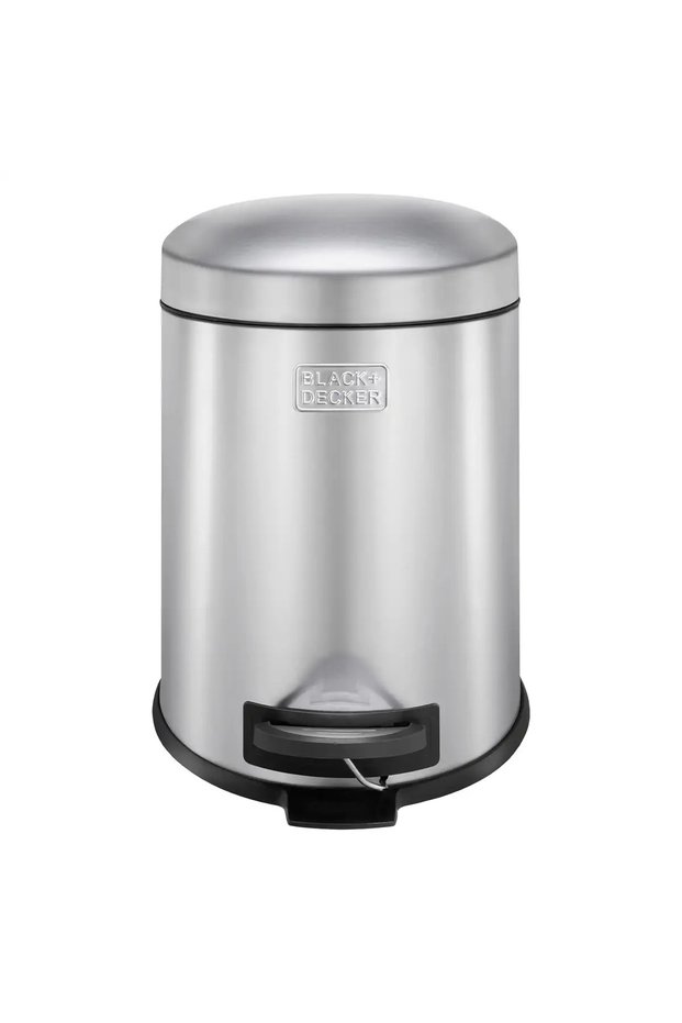 Black+Decker Dome Lid Pedal Bin (24.5 x 24.5 x 32 cm, 5 L, Stainless Steel)