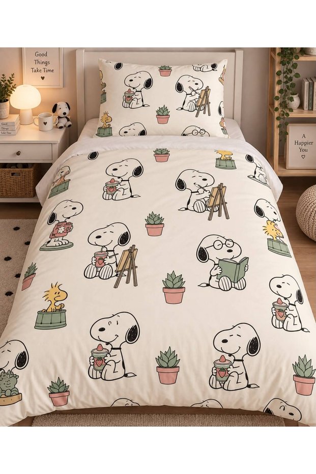 Snoppy Pattern, Single Duvet Cover Set (Without Sheets)