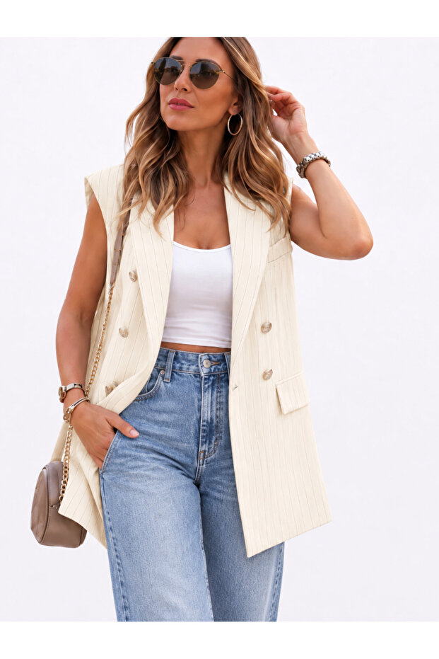 Striped Atlas Fabric Long Vest