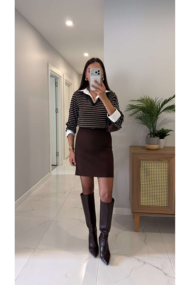 Dones Brown Short Skirt