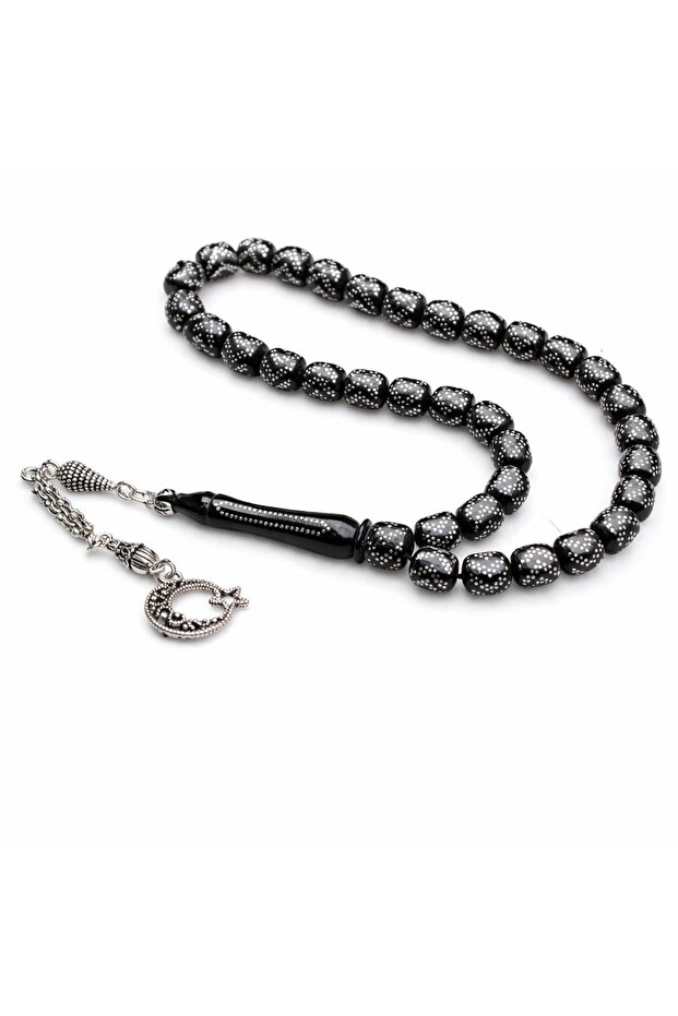 Oltu Stone Directional Engraved Capsule Prayer Beads