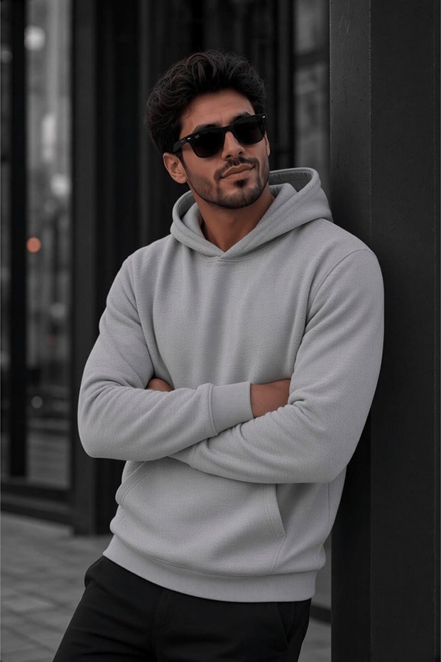 Three-Thread 100% Organic Cotton Light Gray Basic Oversize Sweatshirt Hoodie