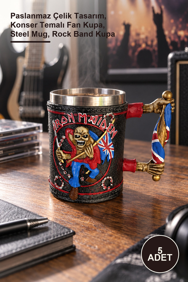 5 Iron Maiden Steel Mugs – Stainless Steel Design, Concert Themed Fan Mug, Steel Mug, Rock Band Mug