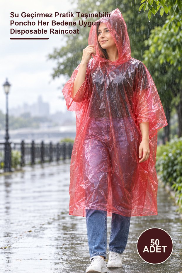 50 Pieces Disposable Raincoat – Waterproof Practical Portable Poncho Suitable for All Sizes Disposable Raincoat