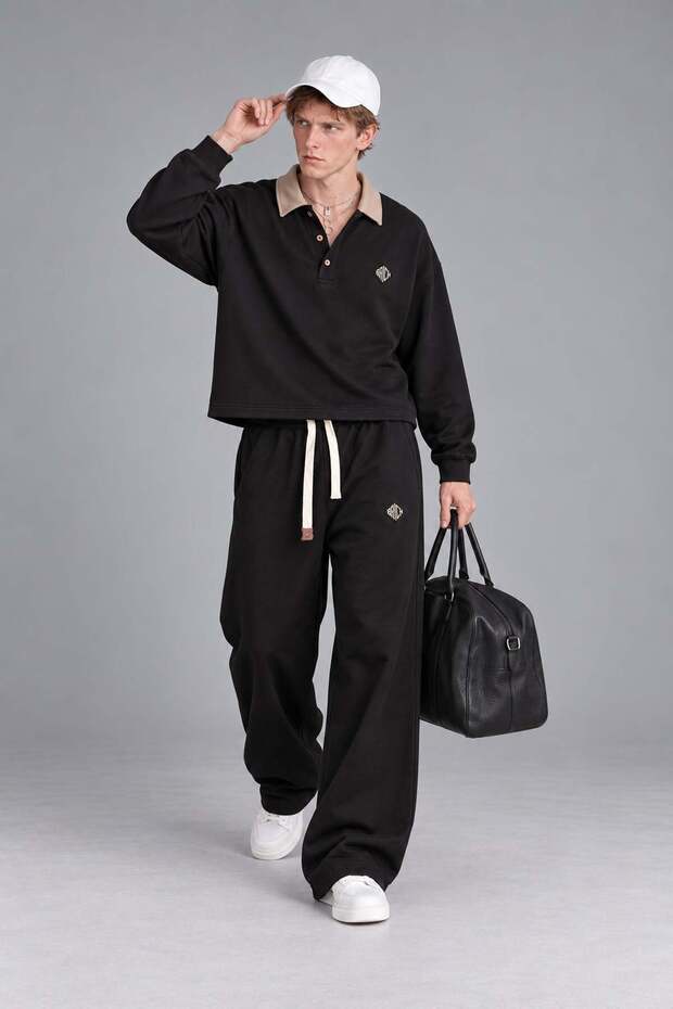 Men's Baggy Fit Polo Collar Top and Bottom Set