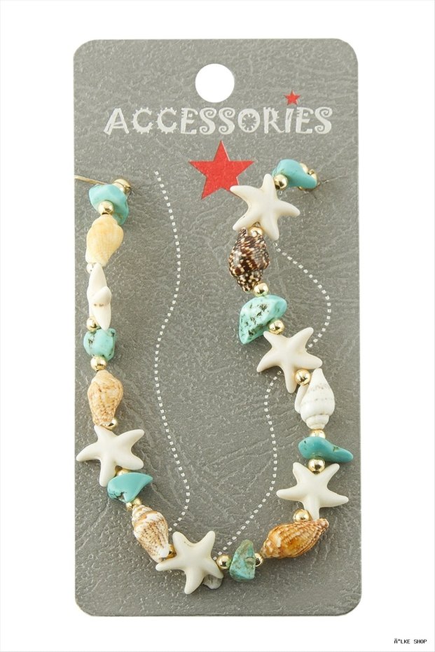 Ilkestor Starfish Seashell Broken Natural Stone (131308) Anklet Turquoise