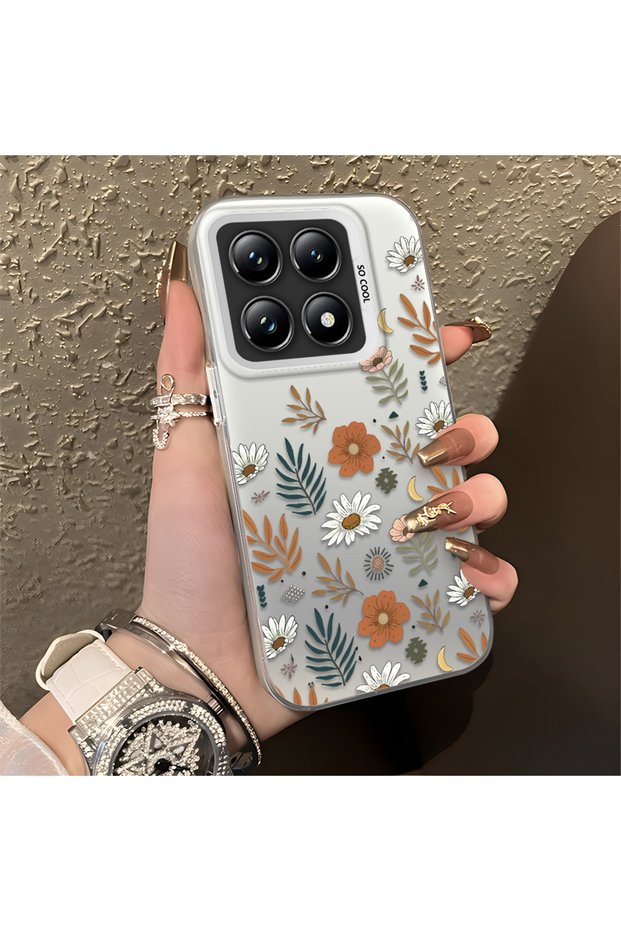 Mi 14t Pro Compatible Retro Daisy Moon and Leaf Pattern, Hard Case, Full Protection