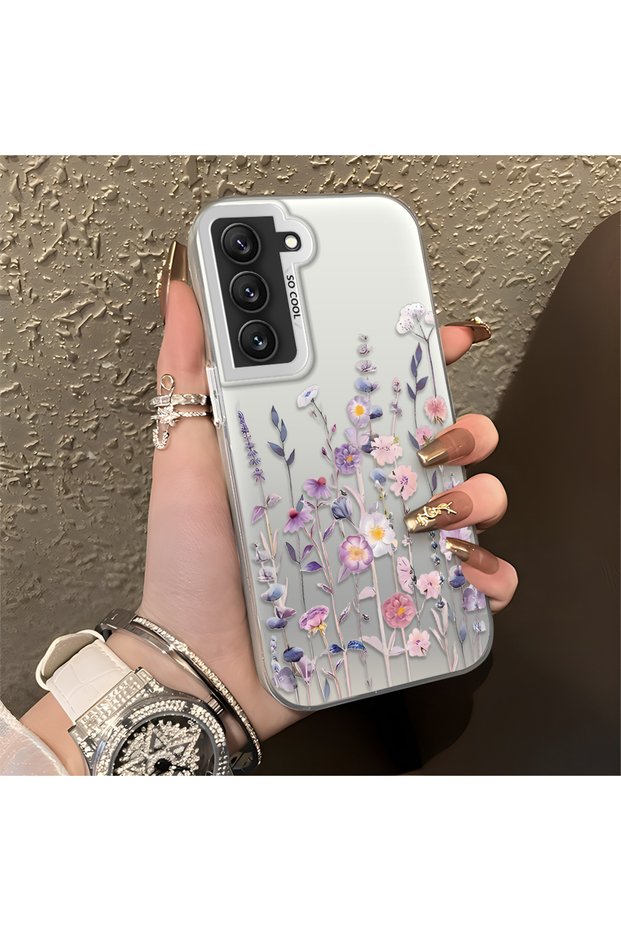 Samsung Galaxy S22 Compatible Light Purple Lavender and Wildflower Case, Raised Lens Protection