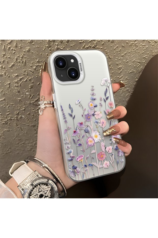 iPhone 13/14 Compatible Light Purple Lavender and Wildflower Case, Elevated Lens Protection