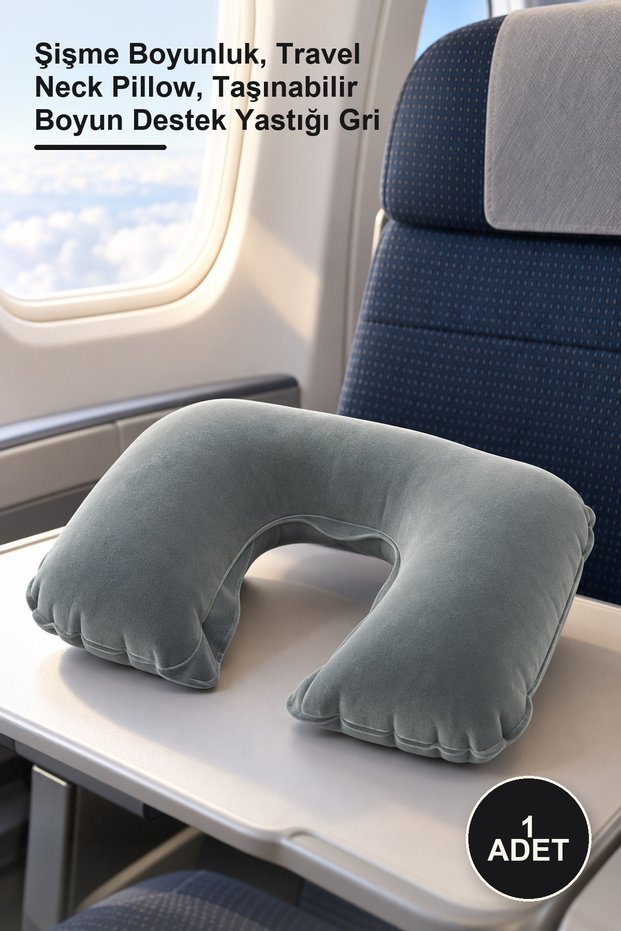1 Piece Travel Pillow – Inflatable Neck Support, Travel Neck Pillow, Portable Neck Support Pillow Gray