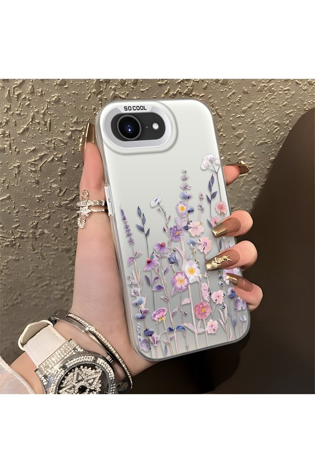 iPhone 16E Compatible Light Purple Lavender and Wildflower Case, Elevated Lens Protection
