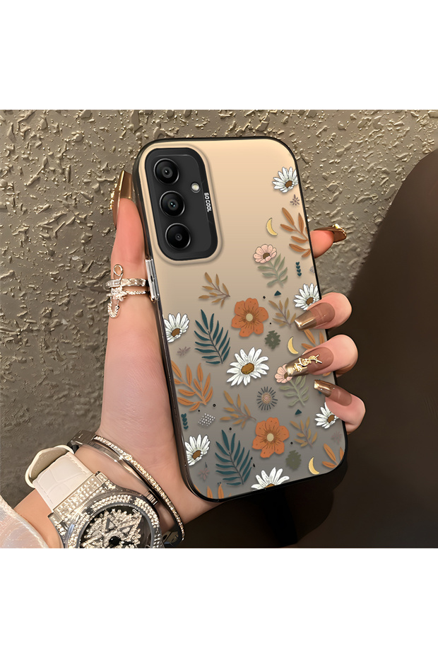 Samsung Galaxy A15 4G/5G Compatible Retro Daisy Moon and Leaf Pattern, Hard Case, Full Protection