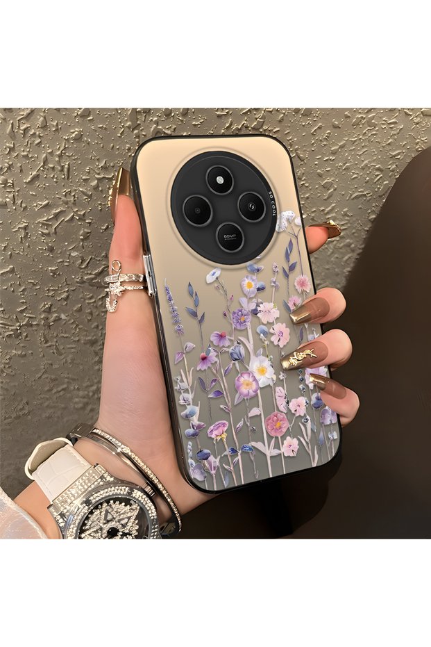 Redmi A4 Compatible Light Purple Lavender and Wildflower Case, Elevated Lens Protection