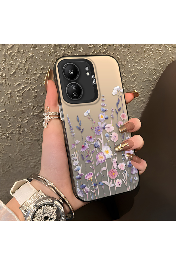 Poco C65 Compatible Light Purple Lavender and Wildflower Case, Elevated Lens Protection