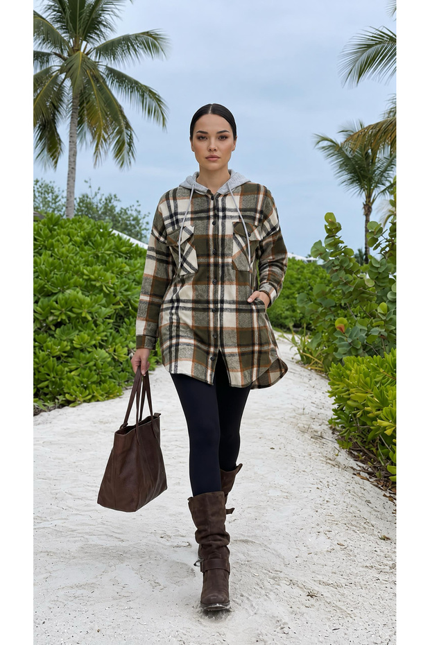 Hooded Medium Length Sports Lumberjack Shirt