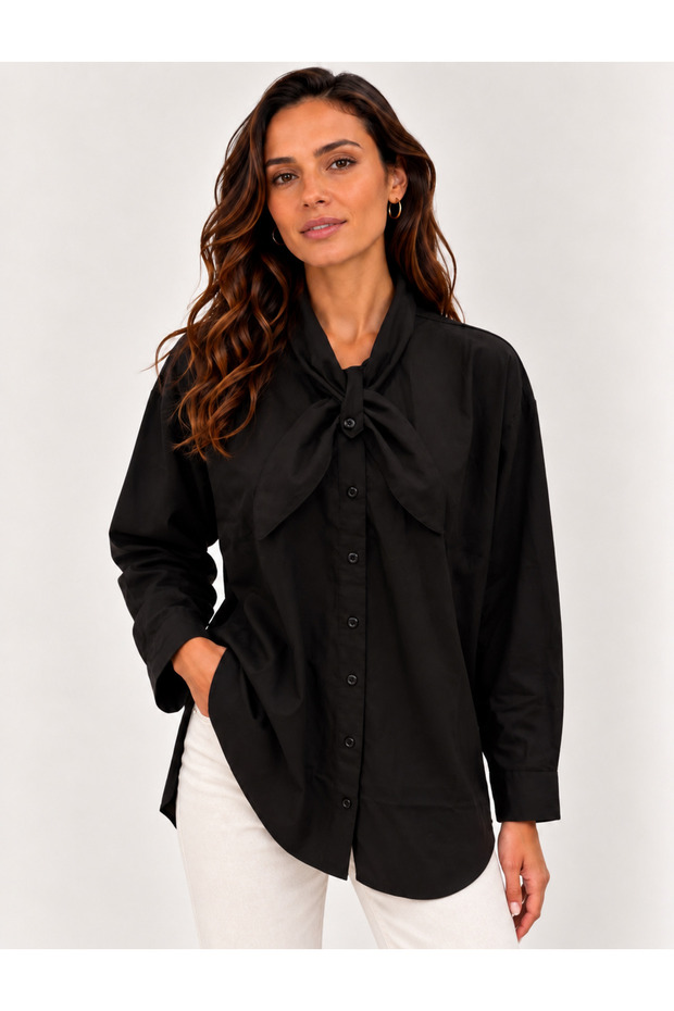 Women's Scarf Long Sleeve Shirt 27K12340-99