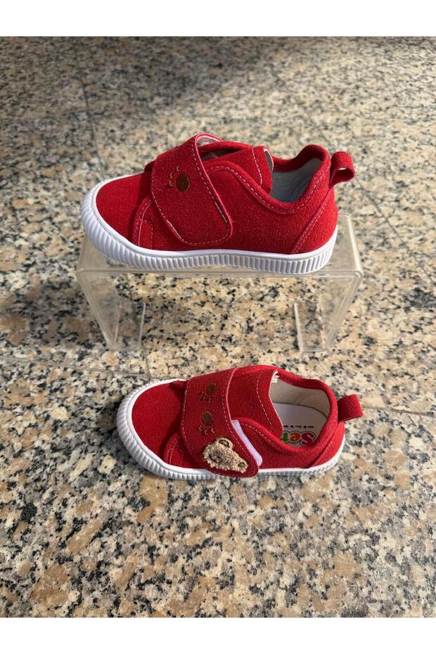 Red Inside-Out Linen Banded Orthopedic Non-Slip Sole Children's Nursery Shoes