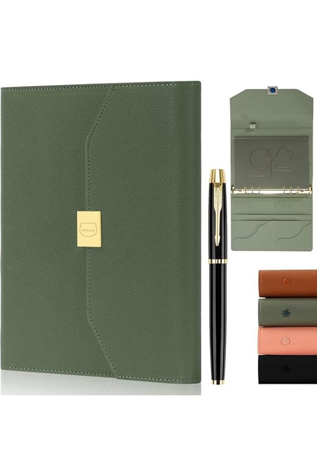 A5 Leather Hardcover Notebook Journal, 6 Hole Loose-Leaf Refillable