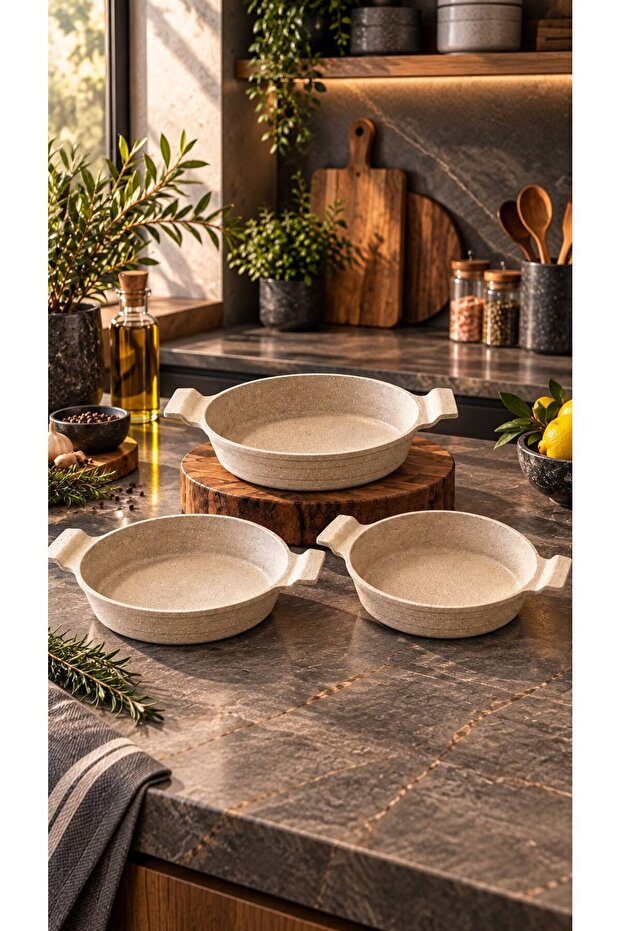 Nirvana 3 Piece Cast Iron Sahan Set Cappucino | 18-20-22 cm Non-Stick Granite Pan Set | Even Heat Dissipation